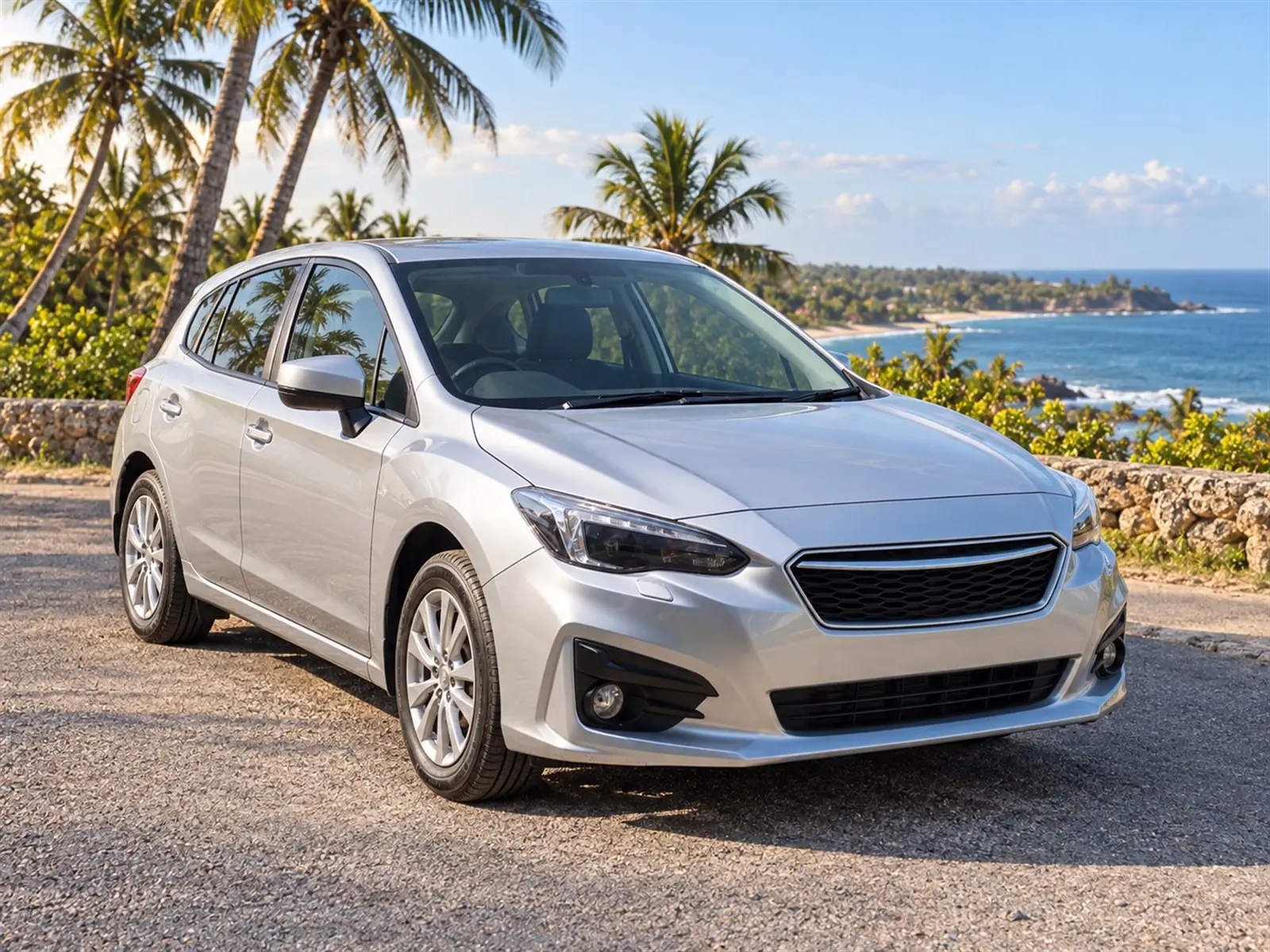 A compact hire car ready for a coastal road trip