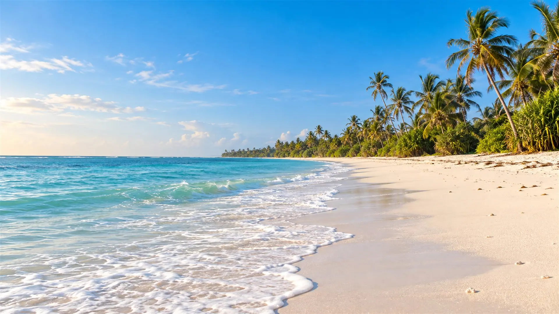A quiet palm-lined beach on Kenya's coast